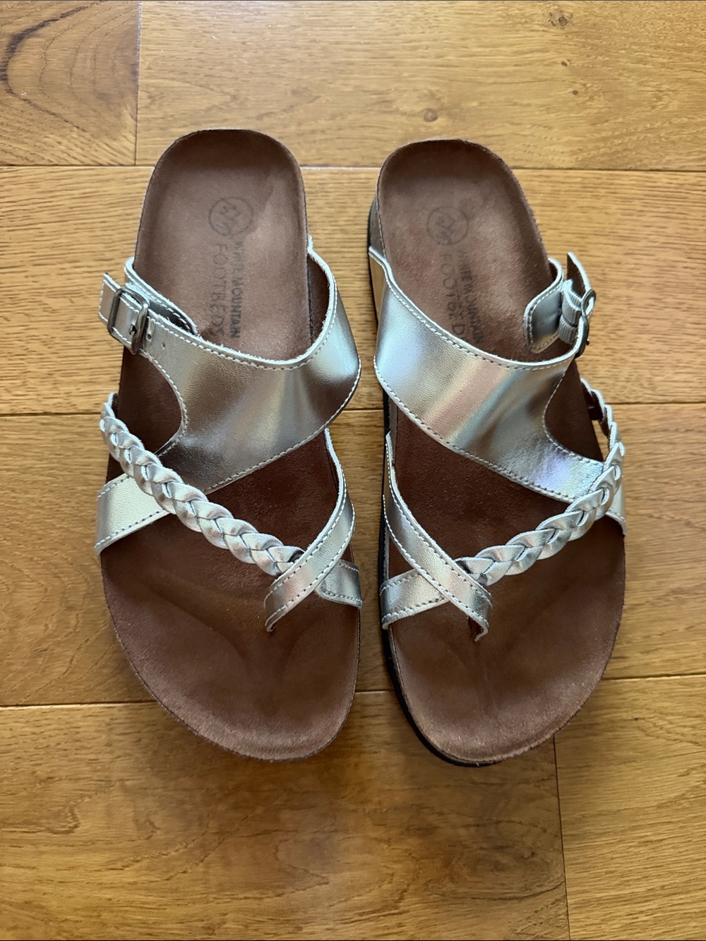 White Mountain Silver Braided Strap Sandals